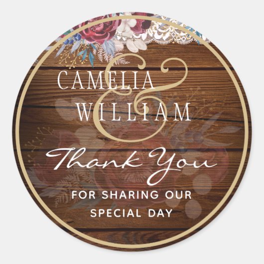 タイムレス素朴ブルーブルゴーニュフローラレース結婚ズ ラウンドシール (正面)