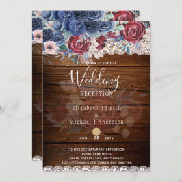 タイムレス素朴ブルーブルゴーニュフローラレース結婚ズ 招待状