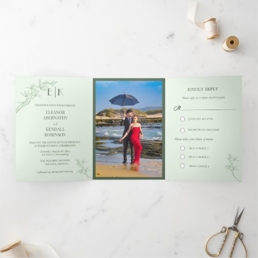 タイムレス結婚フラワーの三折招待状 三つ折りクリスマスカード (内部)