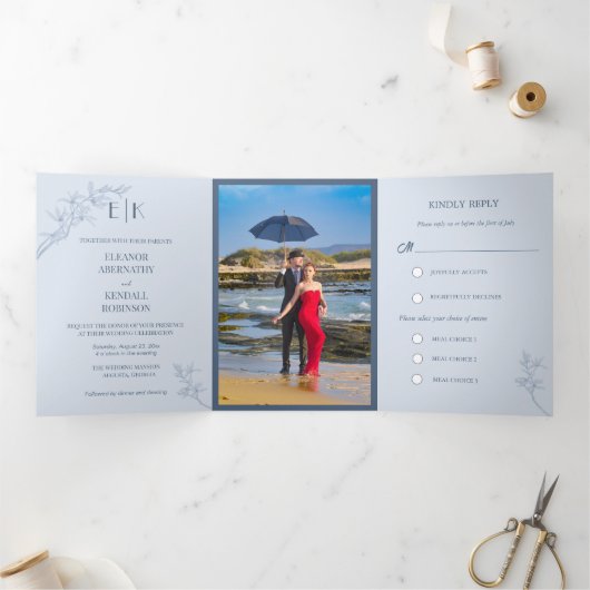 タイムレス結婚フラワーの三折招待状 三つ折りクリスマスカード (内部)