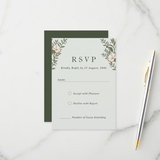 タイムレス花結婚式招待状応答カード 出欠カード (正面/裏面インサイチュ)