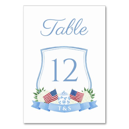 タイムレス赤白青水彩結婚紋 テーブルナンバー (正面)