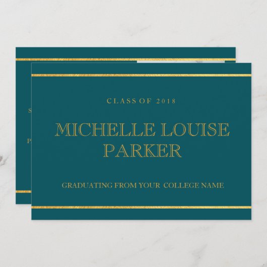 タイムレス金ゴールドティール（緑がかった色）写真卒業招待状 招待状 (正面/裏面)
