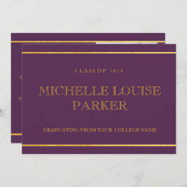 タイムレス金ゴールド紫色の写真卒業招待状 招待状