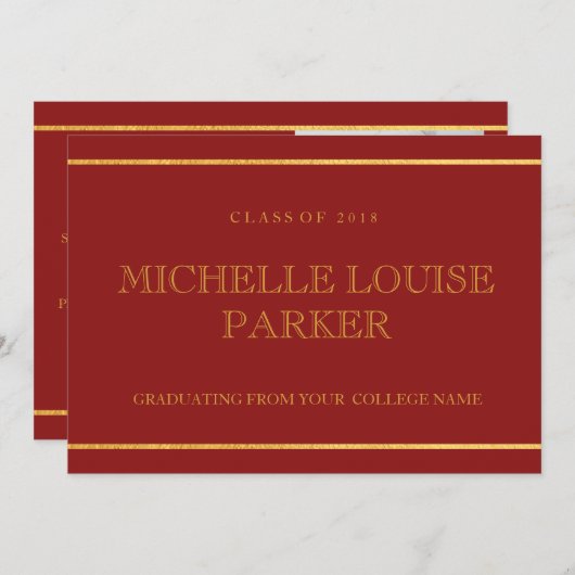 タイムレス金ゴールド(鳥)ショウジョウコウカンチョウレッド卒業招待状 招待状 (正面/裏面)