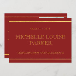 タイムレス金ゴールド（鳥）ショウジョウコウカンチョウレッド卒業招待状 招待状