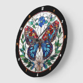 タイムレス開花» – ステンドグラス蝶 ラージ壁時計 (傾斜)