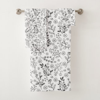 タイムレス開花：手描きフローラエレガンス バスタオルセット
