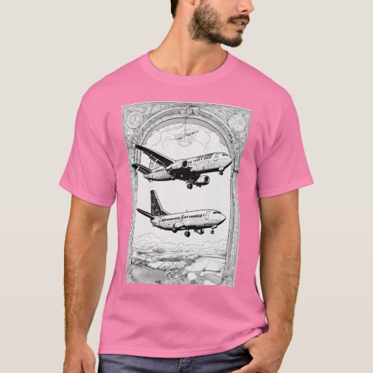 タイムレス飛行:ブラック&ホワイト航空史 Tシャツ (正面)