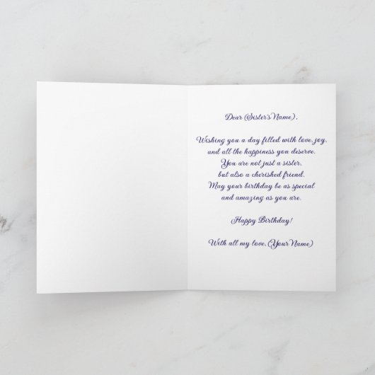 タイムレス魅力的ブルー&ホワイトローズ誕生日 カード (内部)