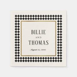 タイムレス黒チェッカーボードフレ結婚ーム スタンダードカクテルナプキン