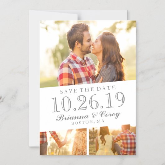 タイムレス3枚の写真で日付を保存 マグネット招待状 (正面)