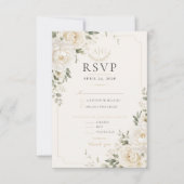 タイムレス アイボリー フラワー ウェディング RSVP カード (正面)