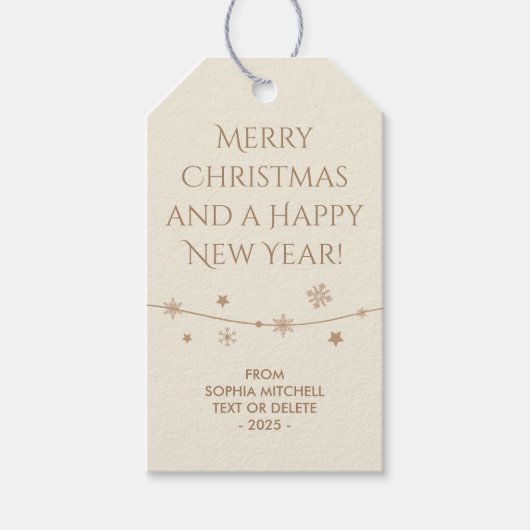 タイムレス – アンティークホワイト – スノーフレークギフトラベル ギフトタグ (正面)