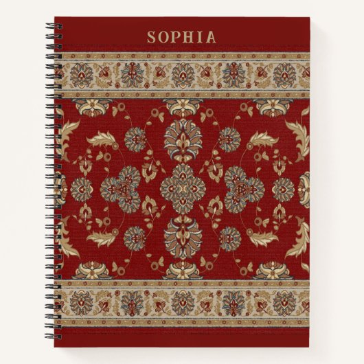 タイムレス エレガンス レッド ベージュ クラシック ファブリック ネーム ノートブック (正面)