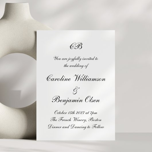 タイムレス エレガント ブラックアンドホワイト スクリプト ミニマリスト 招待状