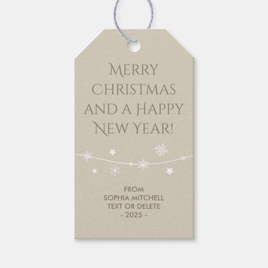 タイムレス – オフホワイト – スノーフレークのギフトラベル ギフトタグ (正面)