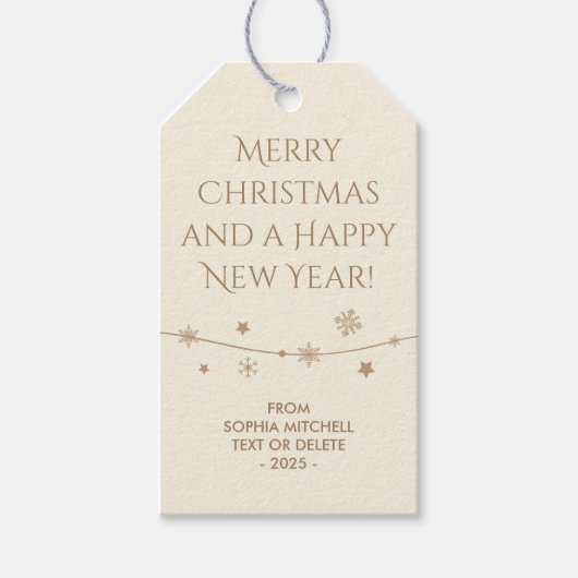 タイムレス – クリームホワイト – スノーフレークギフトラベル ギフトタグ (正面)