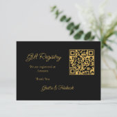 タイムレス シンプル ブラック ゴールド ウェディング レジストリー エンクロージャーカード (スタンド正面)