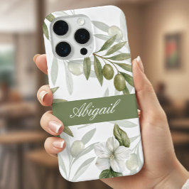 タイムレス セージ オリーブ ウォーターカラー シック 名前 iPhone 15 PROケース