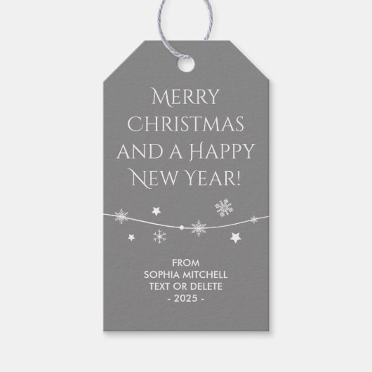 タイムレス – 中灰色 – スノーフレークのギフトラベル ギフトタグ (正面)
