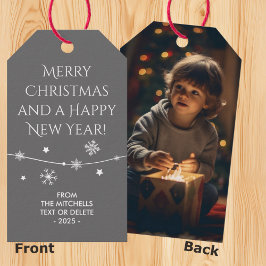 タイムレス – 木炭グレーのクリスマスフォトギフトラベル ギフトタグ