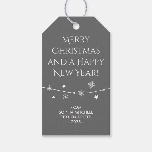 タイムレス – 木炭グレー – スノーフレークギフトラベル ギフトタグ (正面)