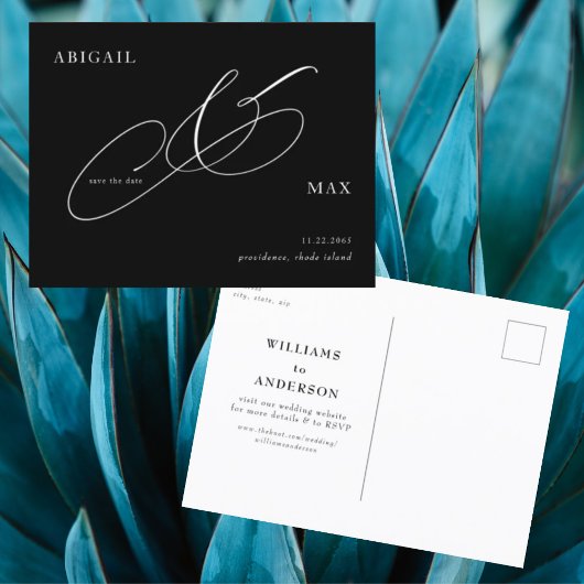 タイムレスB/Wウェディング日付の保存 ポストカード