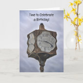 タイムワープクロックおもしろい誕生日ウィグルアウトカード カード (黄色い花)