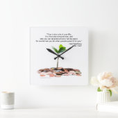 タイム引用文、カール・サンバーグ、ホワイト スクエア壁時計 (ホーム)