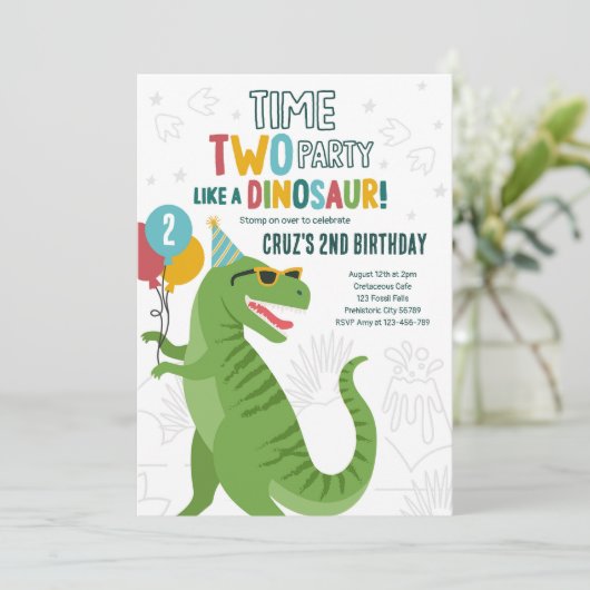 タイム2パーティー恐竜Tレックス2nd誕生日パーティー 招待状 (スタンド正面)