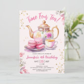 タイム・フォー・ティー!ガールピンク4thバースデーティーパーティー 招待状 (スタンド正面)