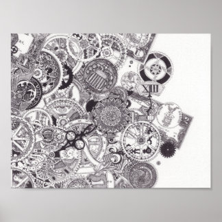 タイム&マネー – ブラック&ホワイトスチームパンク ポスター