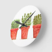 タイム ローズマリー ミント 水彩 ルージュスタイル ハーブ ラウンド壁時計 (傾斜)