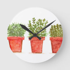 タイム ローズマリー ミント 水彩 ルージュスタイル ハーブ ラウンド壁時計