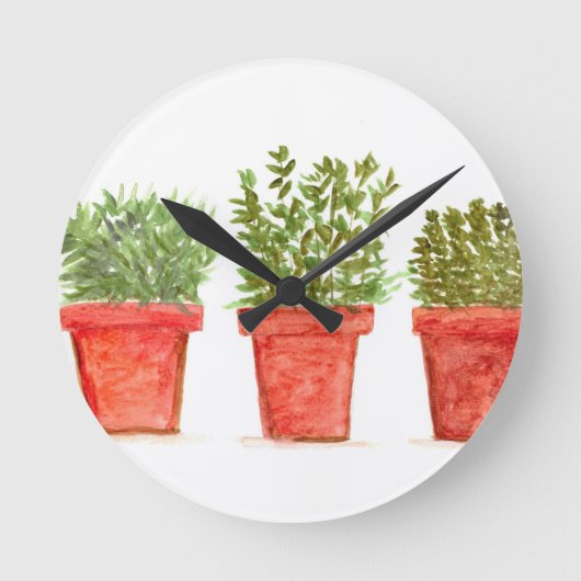 タイム ローズマリー ミント 水彩 ルージュスタイル ハーブ ラウンド壁時計 (正面)