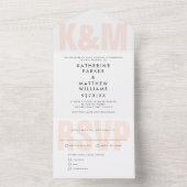 タイモダンはっきりしたプ+モノグラム結婚の赤面ピンク オールインワン招待状 (内側)