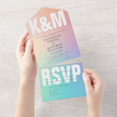 タイモダンプはっきりした+パステルのグラデーシ結婚ョン オールインワン招待状 (貼ってはがせる)