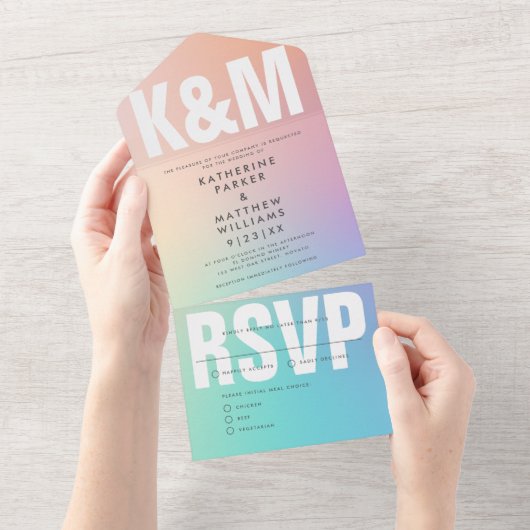 タイモダンプはっきりした+パステルのグラデーシ結婚ョン オールインワン招待状 (貼ってはがせる)