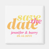 タイモダンプウェディングは日付オレンジ色のピンク マグネット (正面)