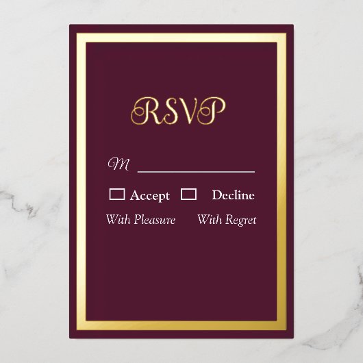 タイモダンプエレガントラ紫エレガント結婚式RSVP 箔招待状 (正面)