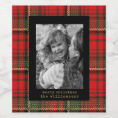 タイモダンプライター赤と金ゴールド格子柄の写真ホリデー ワインラベル (シングルラベル)