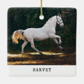タイモダンプライター馬の写真馬術クリスマス セラミックオーナメント (裏面)