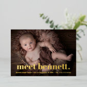 タイモダンプ名はっきりしたベビーフォト誕生 箔招待状 (立ち正面)