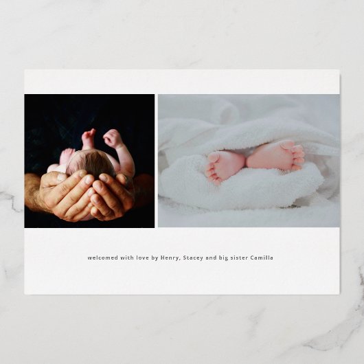 タイモダンプ名はっきりしたベビーフォト誕生 箔招待状 (裏面)