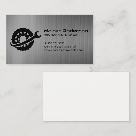 タイヤのロゴをレンチ | メタリック背景 名刺 (正面/裏面)