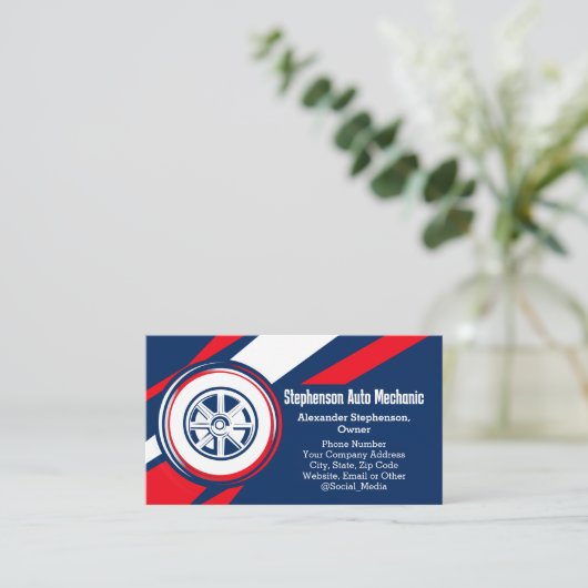 タイヤのロゴ愛国自動車整備士車 名刺 (スタンド正面)