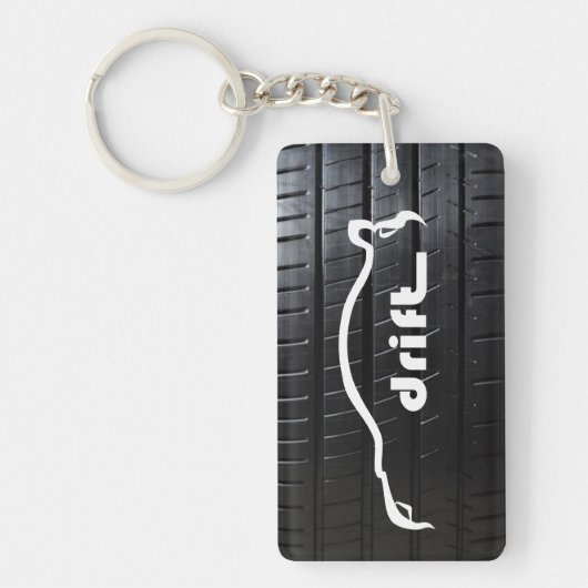 タイヤの踏面が付いているImpreza STIの漂流の白いシルエット キーホルダー (正面)