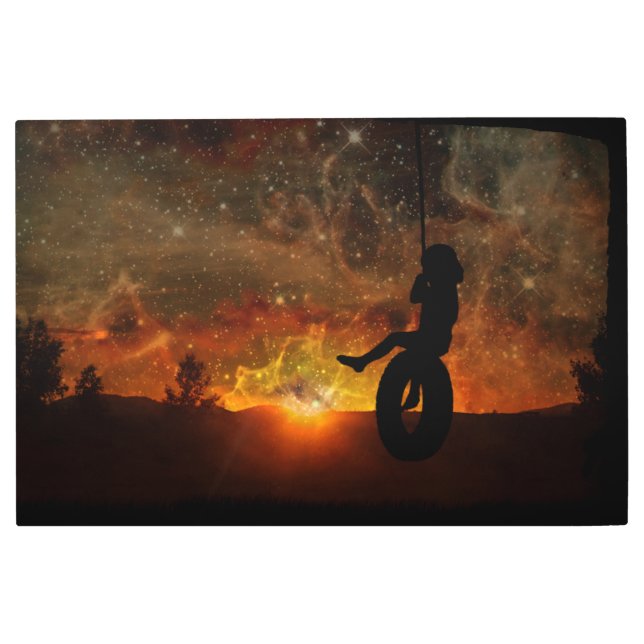 タイヤスイング金属ウォールアートの子供 メタルプリント (正面)