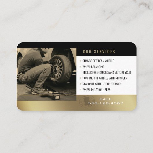 タイヤストアサービス |自動車部品金ゴールド 名刺 (裏面)